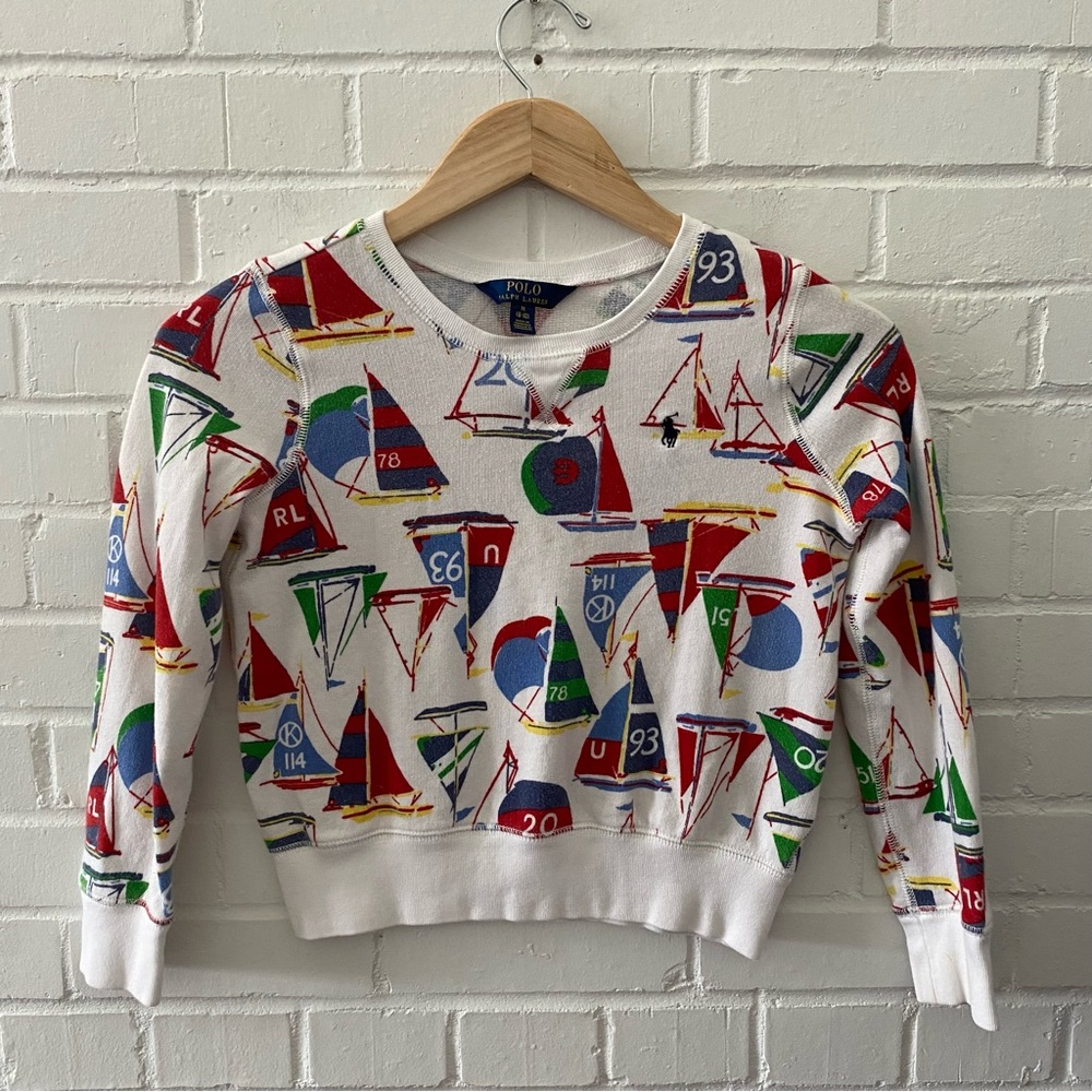 Polo by Ralph Lauren Kids (8-10) White Sweater with Colorful Sailboat Print - Picture 7 of 8